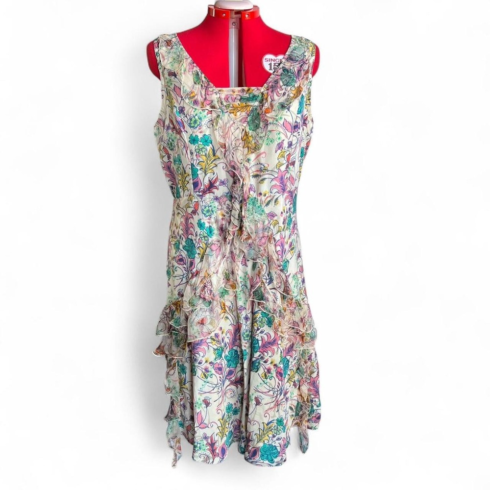 Sundance Havana Silk Multicolor Floral Sleeveless Ruffle Dress in Size 16